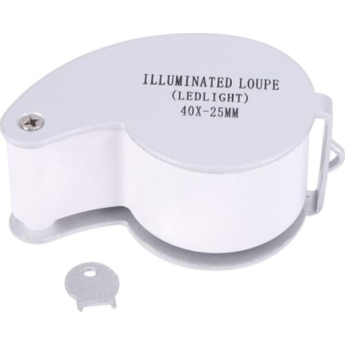 40 X 25mm Glass Lens Jeweler Loupe Magnifier With LED-Silver