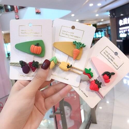 3 Pcs/Set Girls Cute Colorful Vegetables Fruits Hairpins Children Lovely Hair Clips Barrettes Headband Kids Hair Accessories
