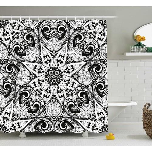 Mandala Shower Curtain Ethnic Eastern Style Lace Like Universe with Middle Eastern Effects Print Home Decor Bath Curtains