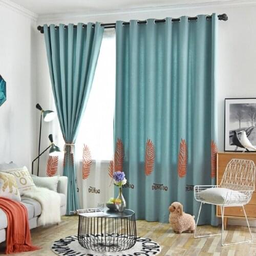 Nordic Modern Small Fresh Leaves Curtain Luxury Embroidered Curtains for Living Room Bedroom Imitation Linen Window Home Custom