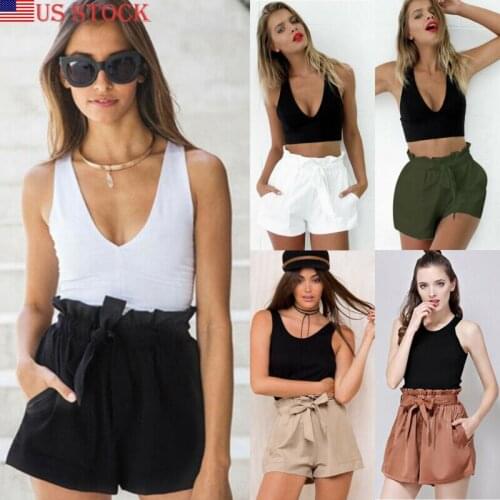 2020 Newest Fashion Hot Sale Women High Waisted Paper Bag Tie Belt Shorts Ladies Summer Hot Sale Holiday Shorts