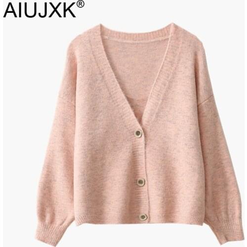 AIUJXK Women Autumn Winter Carigan Sweater Loose Outerwear 2020 Fashion New Knitted Sweaters Korean Style Pink Cardigans Top