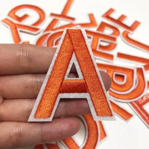 1Pcs Orange Letters Sew On Embroidered Patch Alphabet Applique iron on Letters Diy Name Patches For clothing