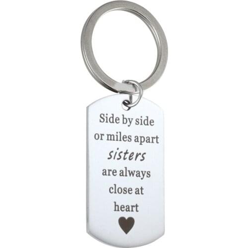 10pcs Silver Gold Stainless Steel Car Keychain Letter Lettering Side by side or miles apart sisters are Men Gift