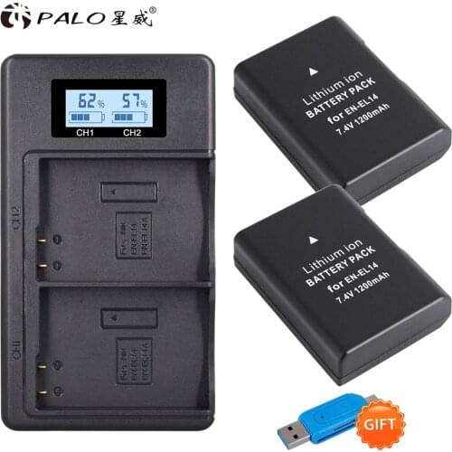 2x 1200mAh EN-EL14 EN EL14 EN-EL14a Battery + LCD Dual Charger for Nikon P7800,P7100,D3400,D5500,D5300,D5200,D3200,D3300,MH-24