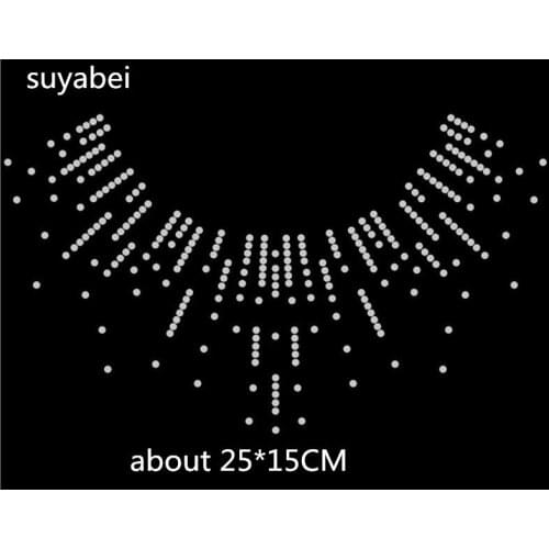 2pcs/lot Neckline decor applique patches iron on transfer hot fix rhinestone motif iron on transfers motif sticker