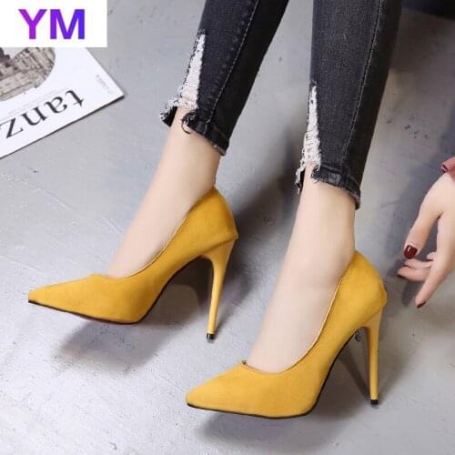 2021 Womens Shoes Flock High Heel Shallow Mouth Pointed Toe Work Zapatos De Mujer Plataforma Luxury Shoes Women Designers 35-43