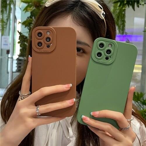 2021 Fashion Brown Frosted Phone Case for iPhone 11 12 Pro Max X XS Max XR 7 8 Plus SE 2020 Plian Back Shell Green Phone Cover