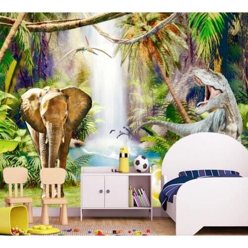 Free Shipping Custom 3d Living Room Wallpaper Original Forest Dinosaur Children Room Background Mural Elephant Cartoon Wallpaper