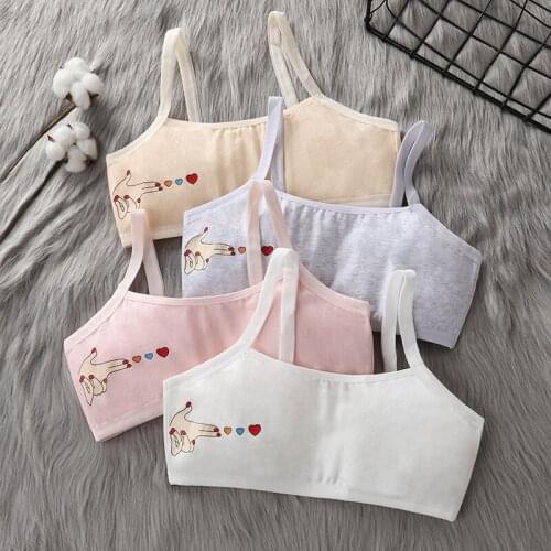 4Pcs Girls Bra Cotton Underwear Kids Sports Bra Cartoon Seamless Undercloth Teenage Training Bra Young Girl Brassiere 12-16Years