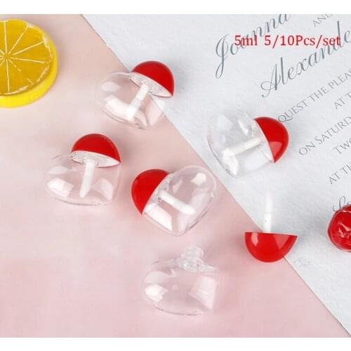 5/10Pcs 5ml Cute Love Heart Shaped Empty Lip Gloss Container DIY Balm Tubes Bottle Cosmetic Container Tool Makeup Organizer