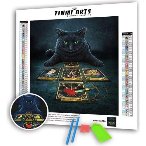 5D DIY Diamond Paintings Full Round Animal Tarot Black Cat Mosaic Art Set Canvas Painting Kit Embroidery Sticker Decoration Home
