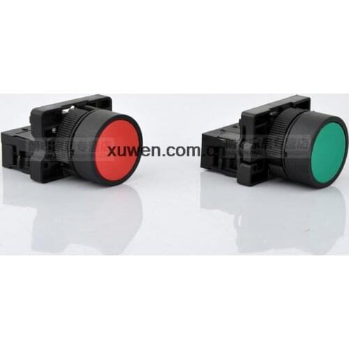 Free shipping 5pcs/Lot XB2-EA35 1NO/1NC Green flat pushbutton switch push button switch
