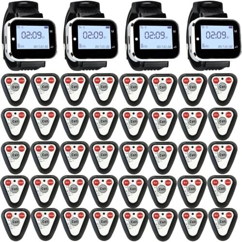 JINGLE BELLS wireless calling system 40 call button transmitters+4 watch pager receiver for restaurant wireless paging system