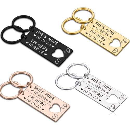 Personalized Valentines Day Wedding Anniversary Gift Couple Keychain for Boyfriend Girlfriend Initials Letter and Date Keyring