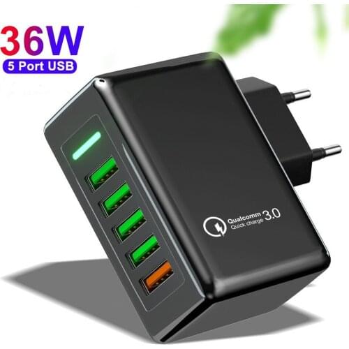 QC3.0 5USB Mobile Phone Charger 36W Quick Charge 3.0 36W EU/US Plug for iPhone Samsung Huawei Xiaomi Universal Phone Charger