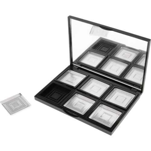 Black 6 Slots Empty Makeup Pan Palette with Pans Blush Eyeshadow Powder Lipstick Lip Gloss Storage Refillable Case