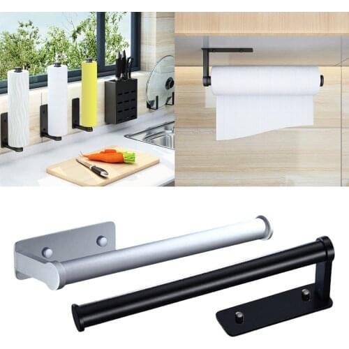 Paper Roller Holder Under Cabinet Wall Mounted Multi-use Bathroom Paper Tissue Towel Rack Shelf Organization