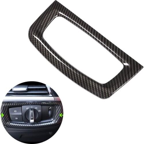 For BMW X5 X6 F15 F16 Car Interior Headlight Switch Frame Carbon Fiber Texture Cover Decor