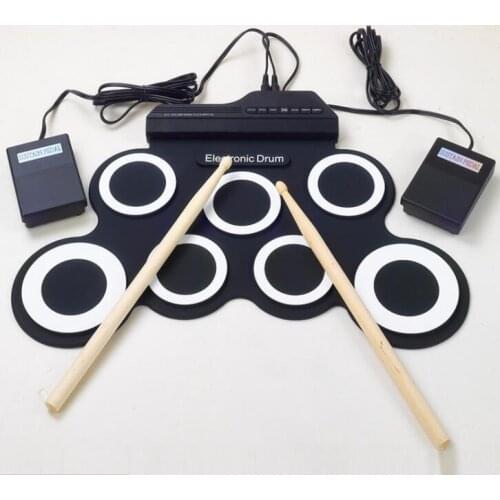 Dropshipping Portable Digital Electronic Roll Up Drum Set Kit 7 Silicon Drum Pads USB Powered with Drumsticks Foot Pedals Toy