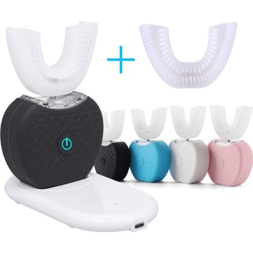 360 Degrees Intelligent Automatic Sonic Electric Toothbrush U Shape Tooth Brush Tooth Teeth Whitening + Brush head Refiils
