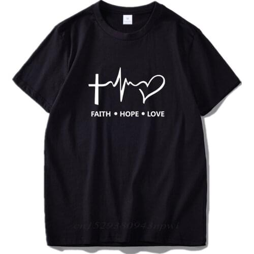 Faith Hope Love T Shirt Christian God Teen Gift Tshirt Homme 100% Cotton Short Sleeve Men T-shirt Hipster EU Size