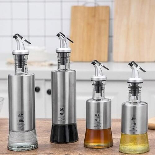 Push-type oil can Seasoning Bottle Stainless Steel Leak-Proof Soy Sauce Vinegar Cruet Dispenser Cooking wine jug Condiment pot