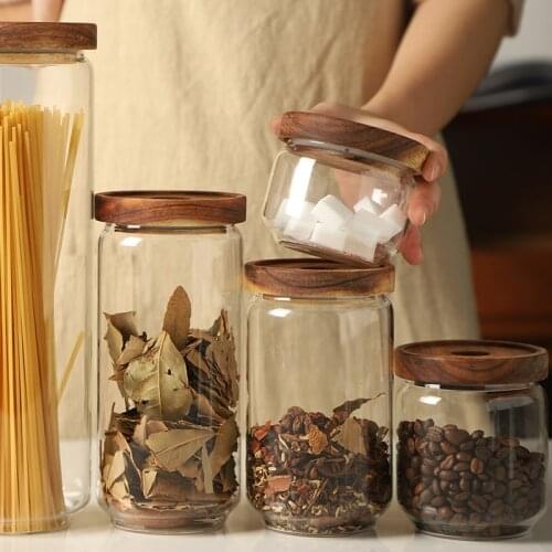 Sealed Glass Jars with Bamboo Lids Coffee Christmas Candy Cookie Moistureproof Storage Bottles Heat Resistant Glass Containers