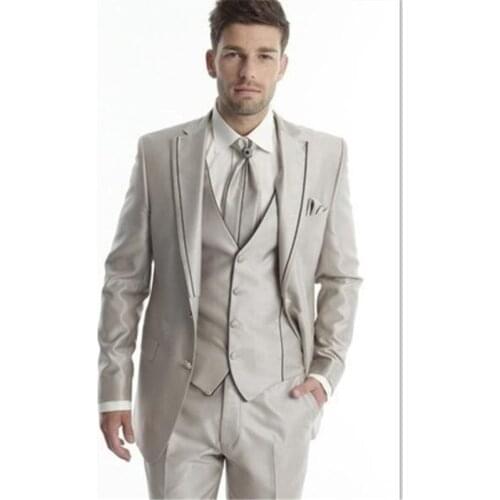 Custom Mens Suits Groom Tuxedos Light Champagne Groomsmen Wedding/dinner Blazer Best Man Bridegroom (jacket+pants+vest)
