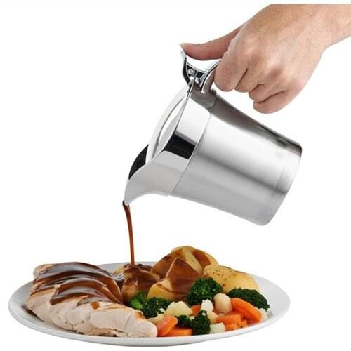 Stainless Steel Insulated Gravy Boat Thermal Vacuum Sauce Serving Jug Kitchen Pourer Pot Gravy Boats Tableware Tool