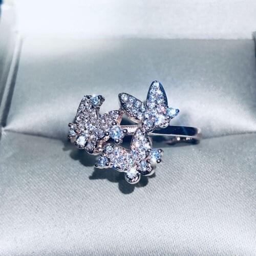 Exquisite Female Finge Ring 925 Sterling Silver Stackable Butterfly Micro Pave AAA Zircon Rings for Women Double Color Jewelry