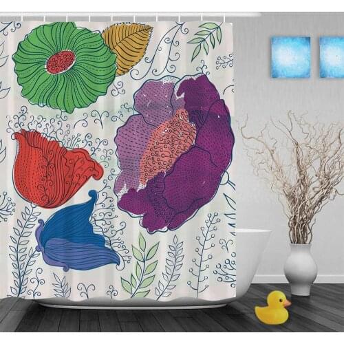 Beautiful Blooming Flowers Leaves Bathroom Shower Curtains Bright Color Shower Curtain Waterproof Polyester Fabric With Hooks