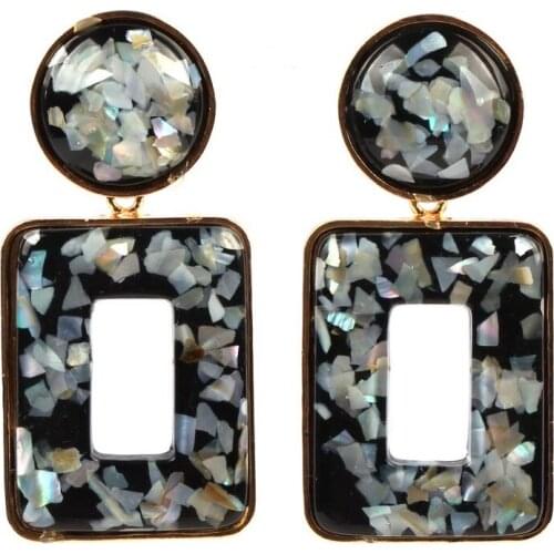 Square Glass Pendant Gold Color Metal Shell Bead Drop Dangle Earrings for Women Florate Brand Big Fashion New Statement Earrings