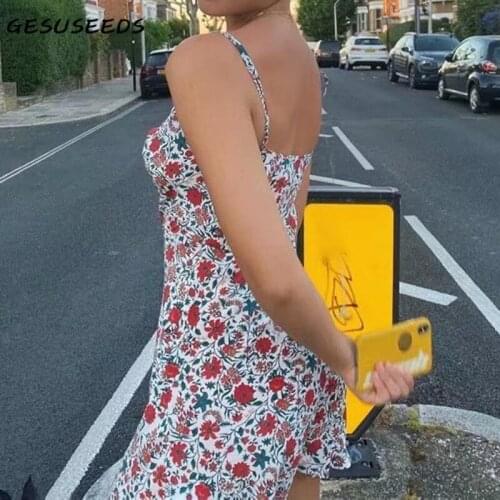 Summer floral dress women sexy mini dresses korean style women backless holiday dress korean spaghetti strap dresses beach 2021
