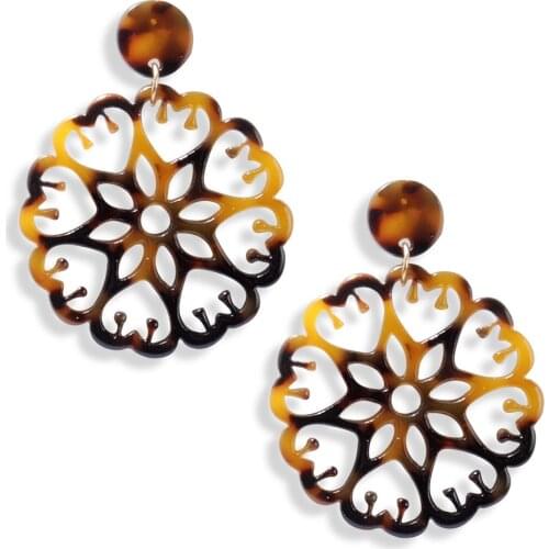 Fashion retro geometric hollow acetate plate earrings simple creative flowers color womens earrings trendy charm