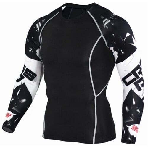 Mens Fitness 3D Print Long Sleeve Cycling Fitness Compression Foundation Layer MMA Tights Jersey Sports Foundation