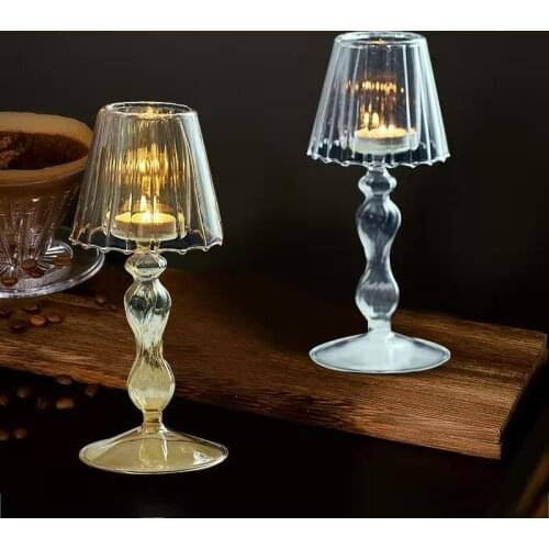 Nordic Nostalgic Glass Candle Holder Home Supplies Candlestick Ornament Living Room Display Furnishings Wedding Decors