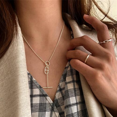 MASA 2021 New Trendy Retro Metal Geometric Hollow Irregular OT Buckle Round Necklace Clavicle Choker for Women Jewelry Gifts Hot