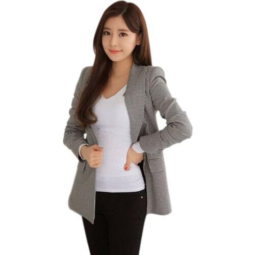 Office Lady Women Plaid Blazers Ladies Long Sleeve Work Wear Casual Female Outerwear Plus Size