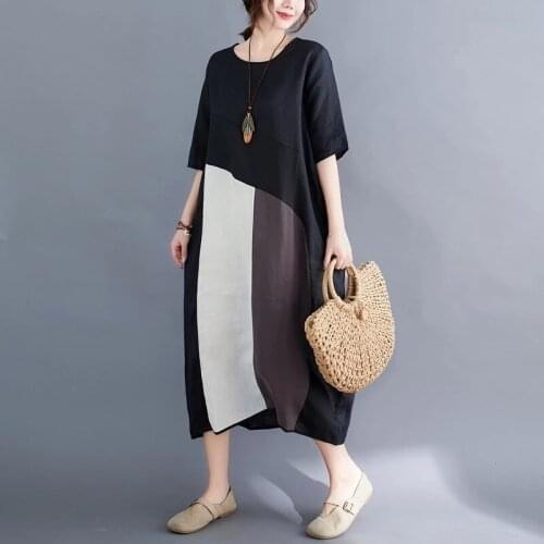 Cotton Linen Plus Size Vintage Women Casual Loose Long Summer Dress Elegant Clothes Half Sleeve 2021 Ladies Dresses Sundress