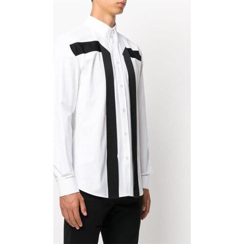 Mens new style mens fashion street ribbon splicing simple design shirt urban youth style large shirt