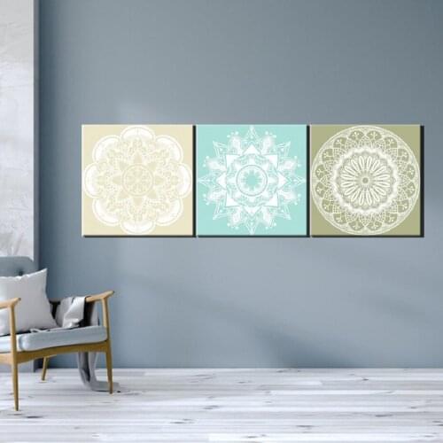 Nordic Refresh Mandala Pattern Zen Canvas Painting Abstract Flower Beige Green Point Line Yoga Poster for Bedroom Home Decor