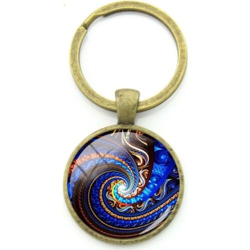 TAFREE Art Rotate Flower Pattern Glass Key Chains Bronze Plated Round Women Men Fashion Keyrings New Handbag Trinket