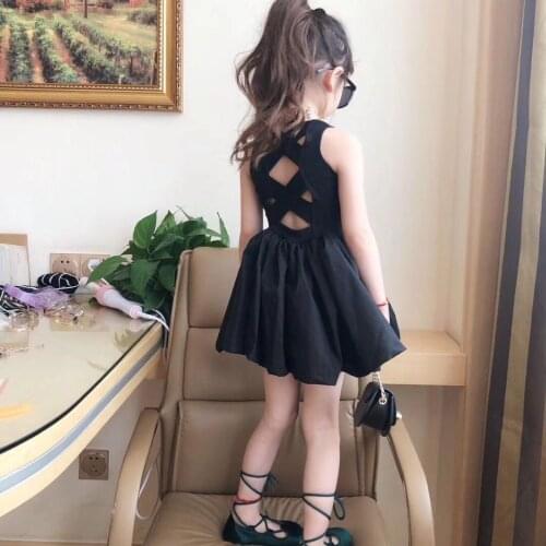 American And European Baby Girl Retro Backless Fashion Dress Knee-length Black Classical Birthday Party Dress Kids Clothes