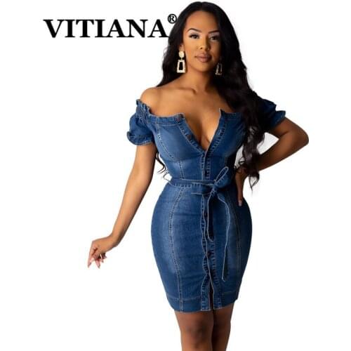 VITIANA Fashion Denim Dresses