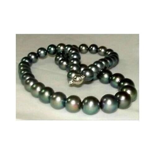 Top quality AAA 10-11mm natural tahitian peacock green pearl necklace 18inch