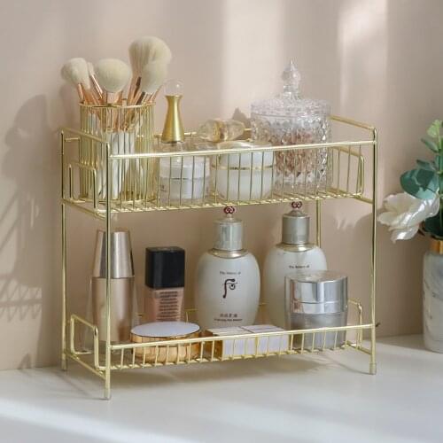 Iron Art Makeup Organizer Two-Layers Jewelry Box Cosmetic Organizer Makeup Box Lipstick Makeup Storage Bathroom Table Organizer