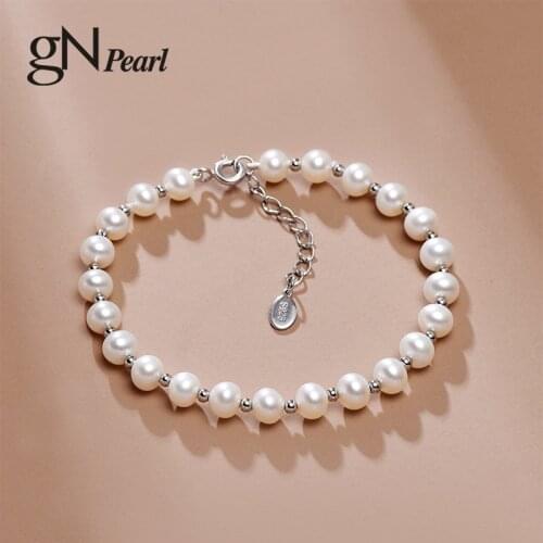 GN Pearl Bracelets 16CM+3CM Adjustable Chain gNPearl Genuien 5-6mm White Natural Freshwater Pearl Bracelet Jewelry For Women
