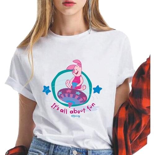 Woman Disney Piggy Printed T-shirts Winnie The Pooh Cute Short Sleeved Kawaii Summer T-shirts for Girls O-neck Aesthetic Clothes