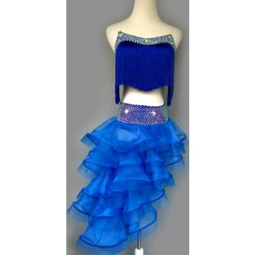 New latin dance costumes sexy senior stones tassel stones top+tassel skirt 2pcs latin dance set for women latin dance suits